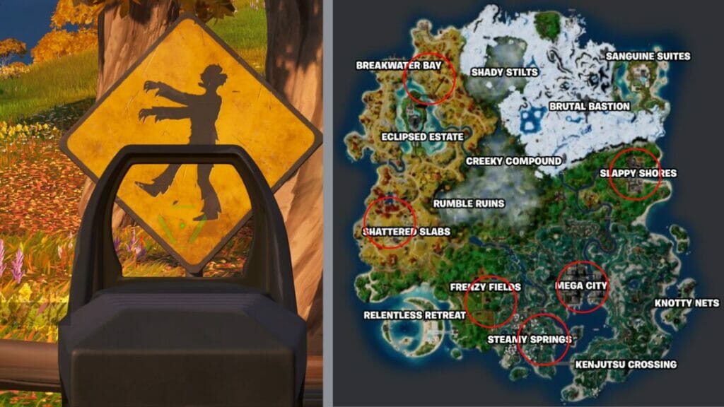 Zombie Road Signs Locations in Fortnite