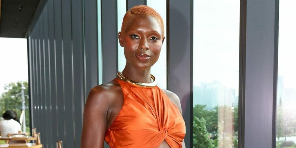 Jodie Turner-Smith in orange outfit weeks before divorce