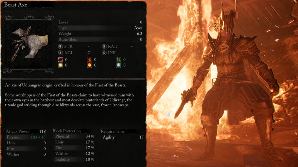 Beast Axe, one of the best Agility weapons in Lords of the Fallen