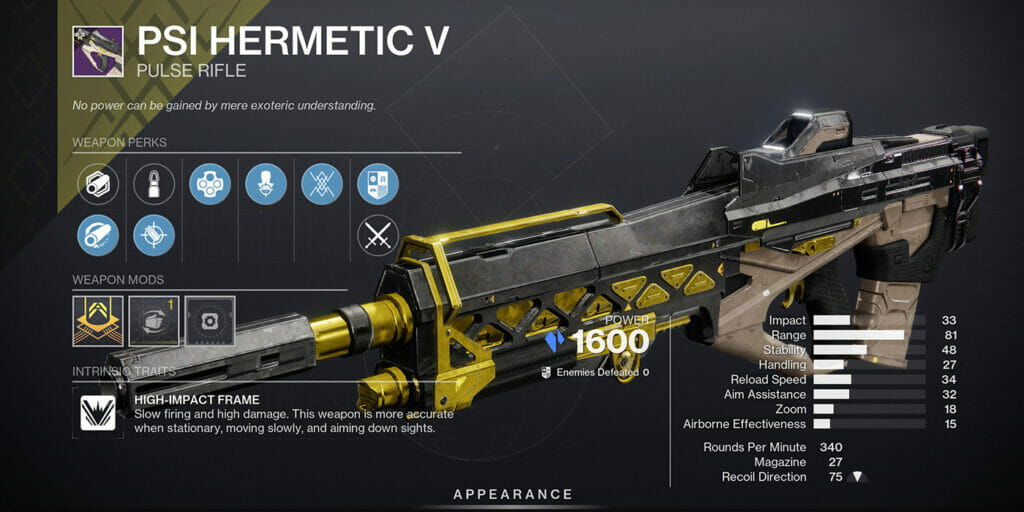 Destiny 2 PSI Hermetic V Meta PvP Roll