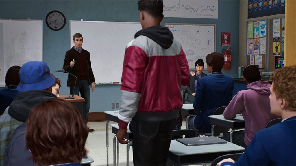 Spiderman 2 Miles & Peter in a classroom.