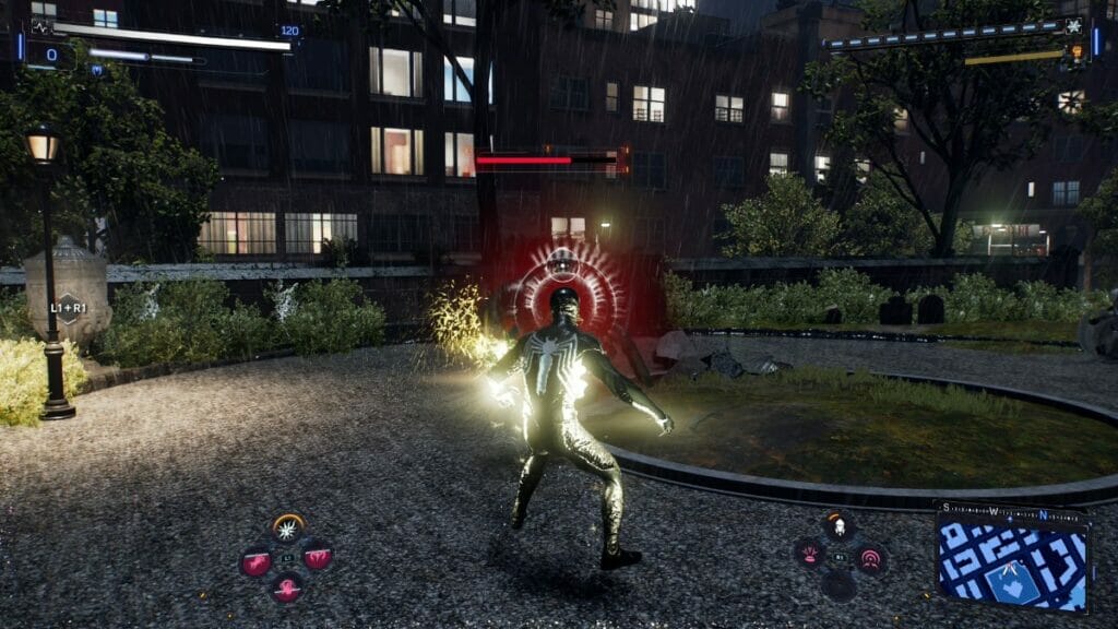 spider-man in a pose with red spider-sense around his head