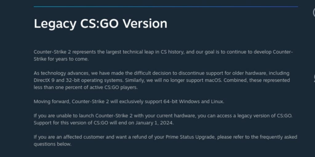 steam counter-strike 2 support announcement