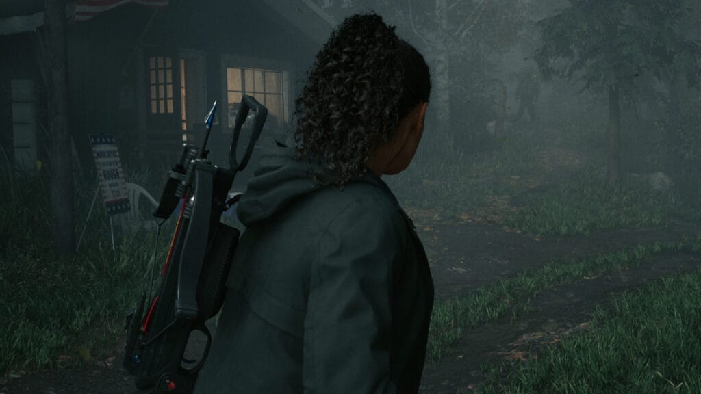 Saga wears a crossbow on her back in Alan Wake 2