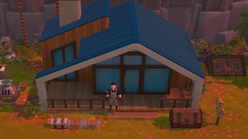 The player's character standing in front of their house in Coral Island