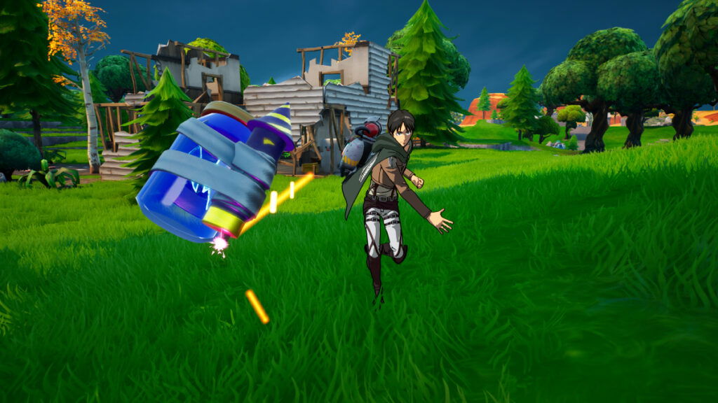 Eren Jeager throwing Junk Rift in Fortnite OG