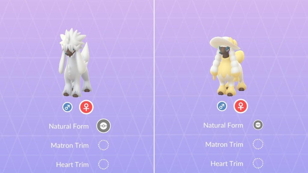 Two of Furfrou's forms in Pokemon Go