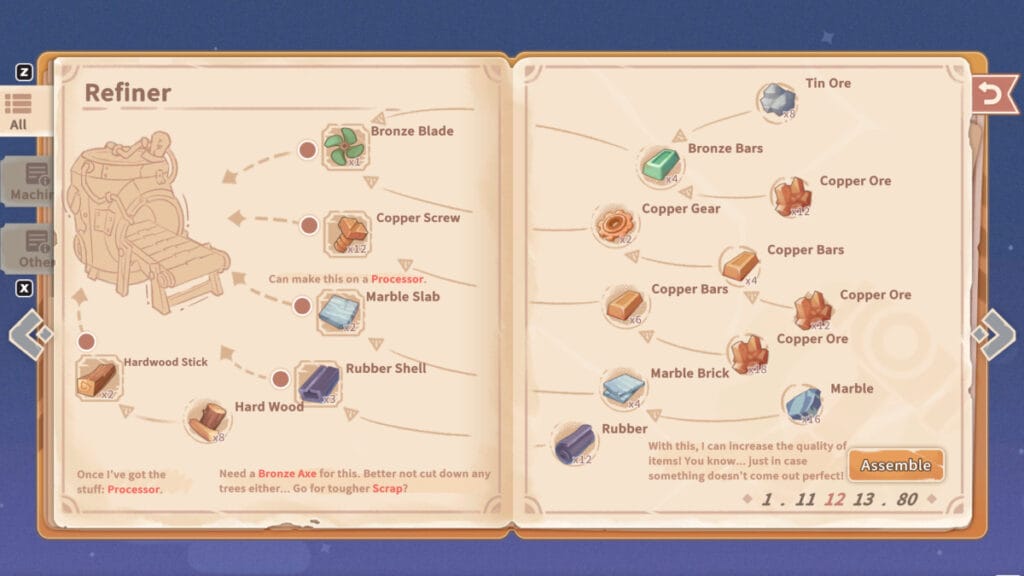 A diagram for a Refiner in the new crafting sim by Pathea Games