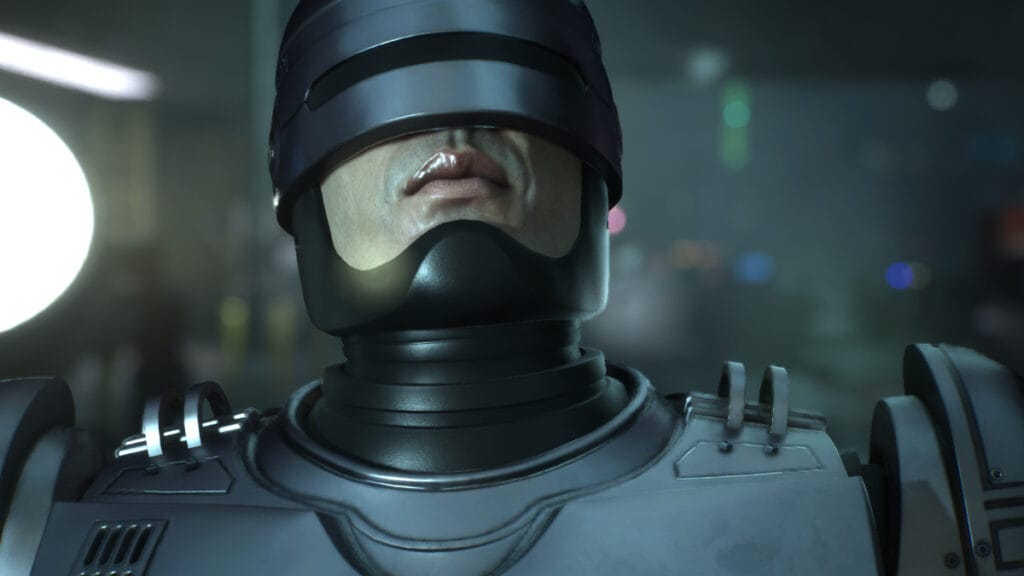 A close-up of RoboCop in Rogue City