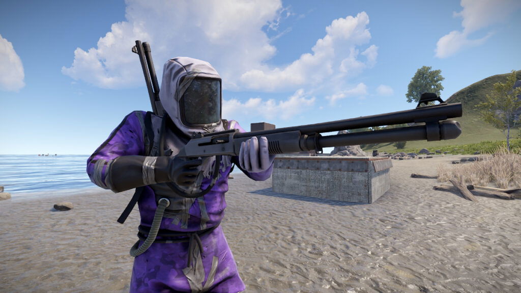 Rust character holding Benelli M4 Shotgun in his hands in Rust