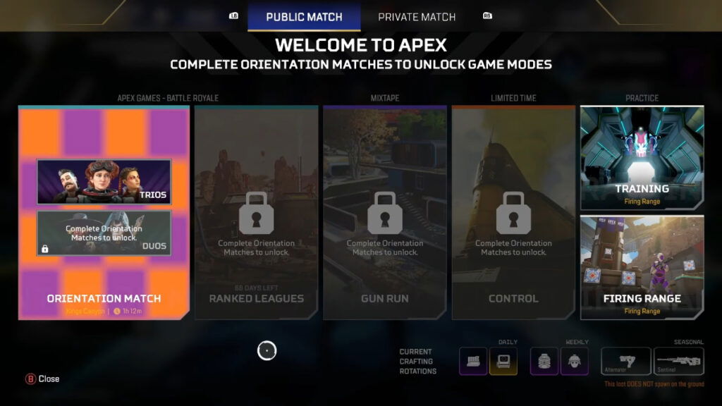 The Orientation Match screen in Apex Legends