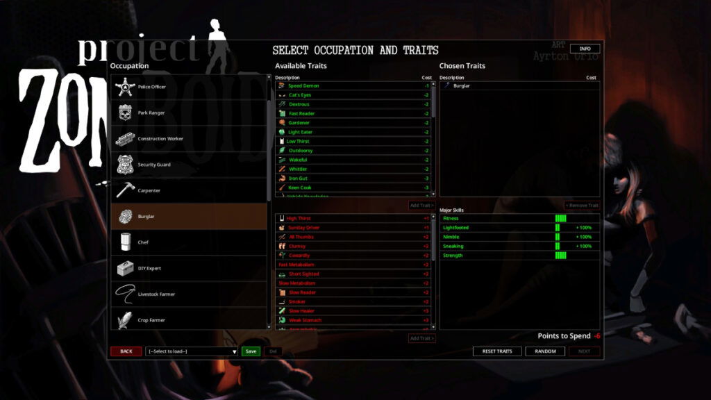 Burglar Project Zomboid Occupation and Traits