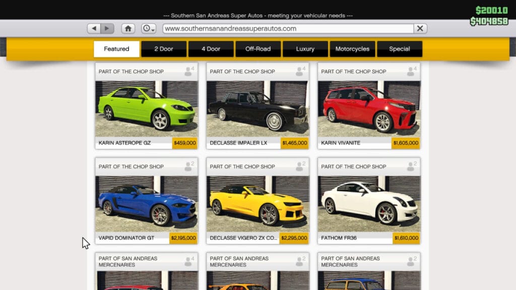 Souther San Andreas Autos Website