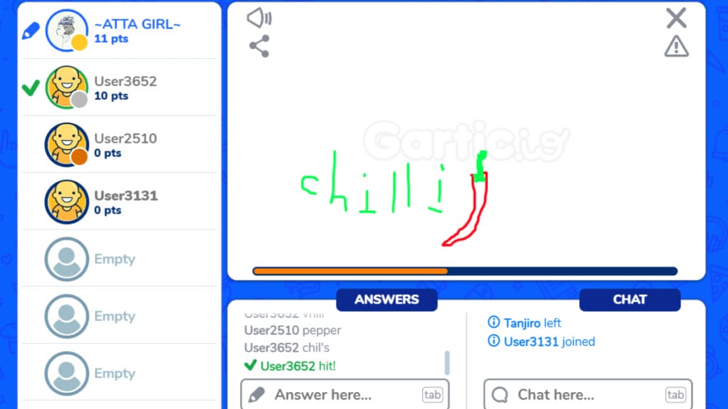 Players draw a chili pepper in Gartic Phone