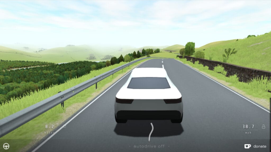 A car drives down the road in Slow Roads, one of the best browser games