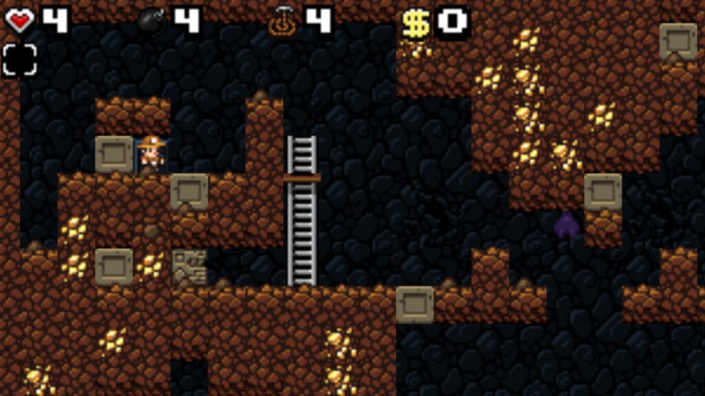 The player journeys through a cave in Spelunky