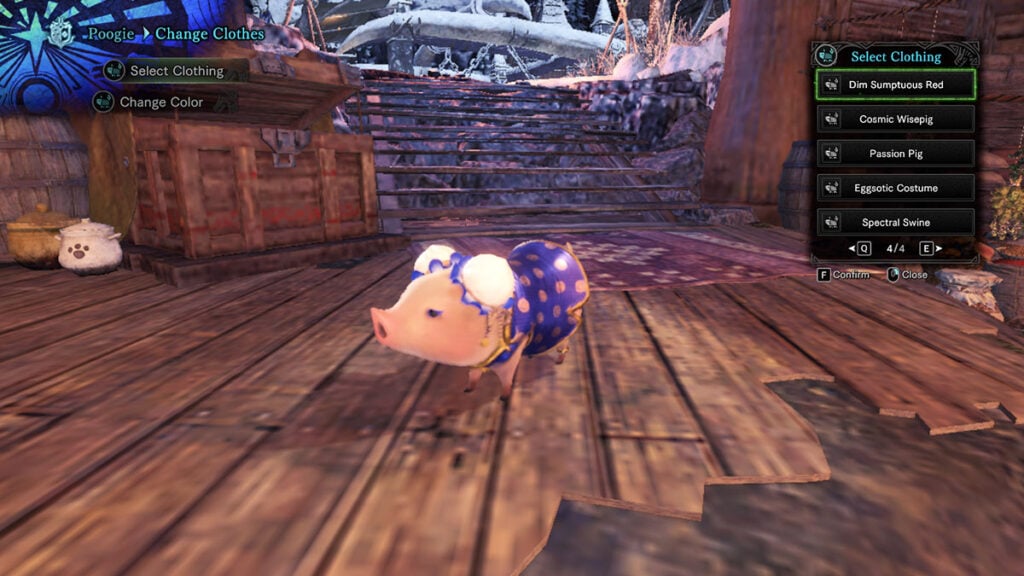 Dim Sumptuous Red Poogie costume in MHW Iceborne