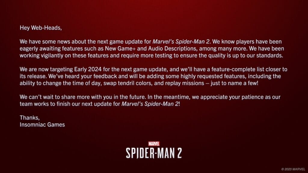 feature update Spider-Man 2 New Game Plus