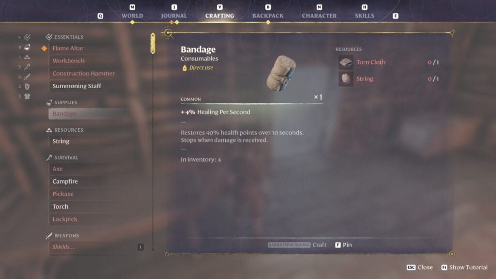 Enshrouded Bandages Recipe