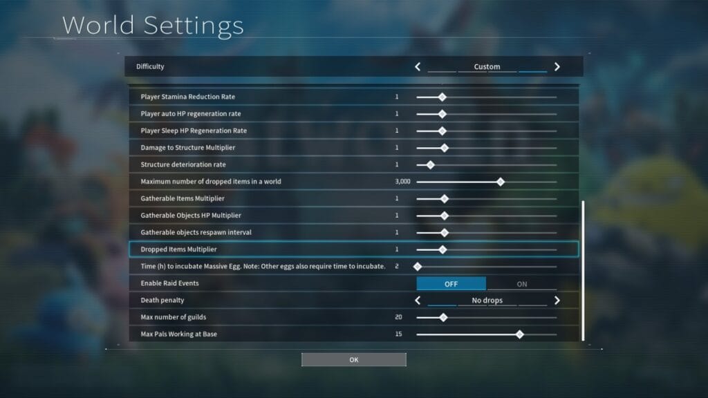 Palworld Settings Menu