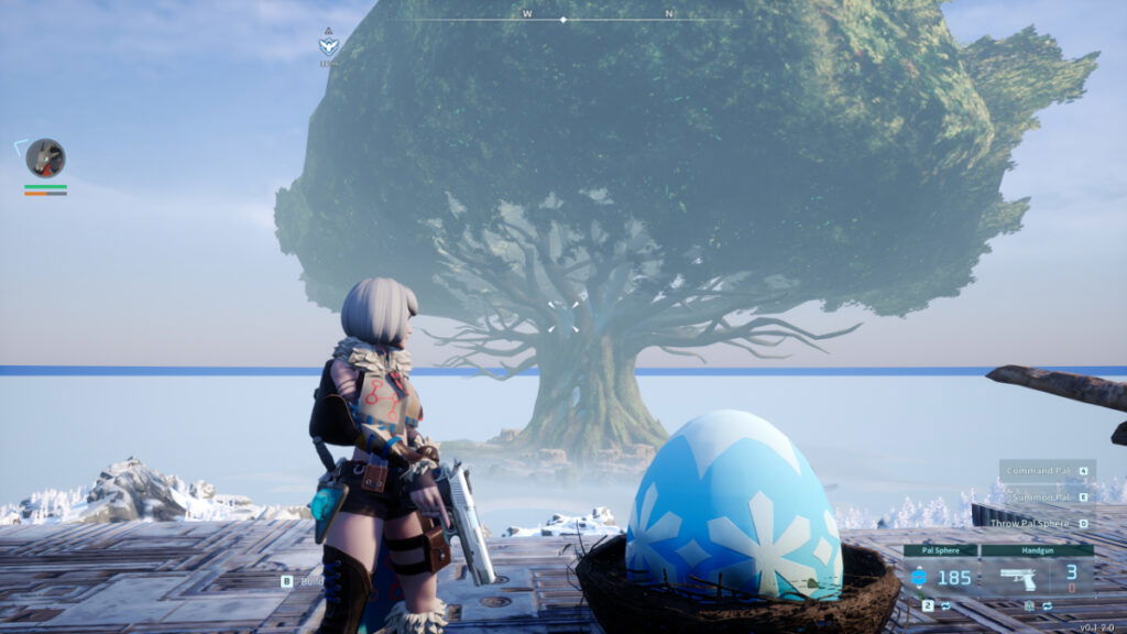 A giant tree looms in the background in Palworld