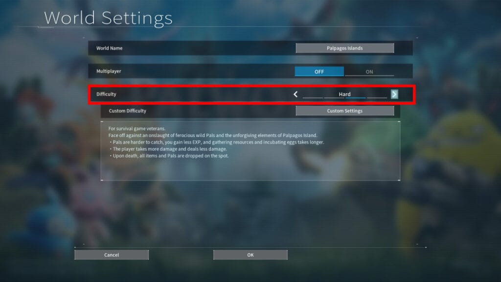 Palworld World Difficulty Options