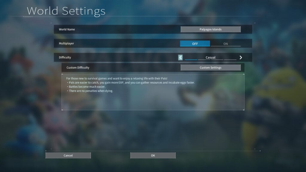 World Settings Menu