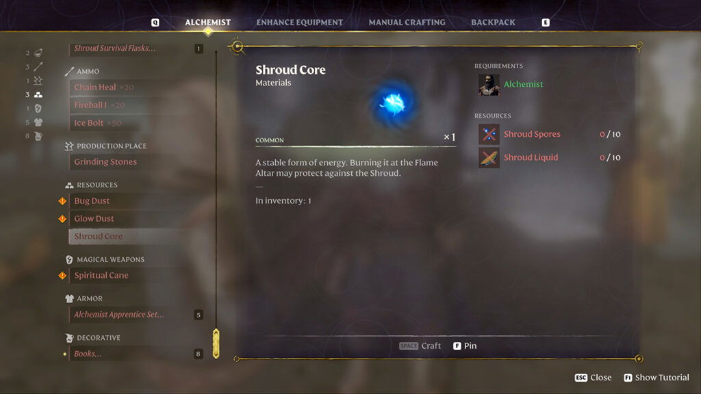 Crafting Shroud Cores