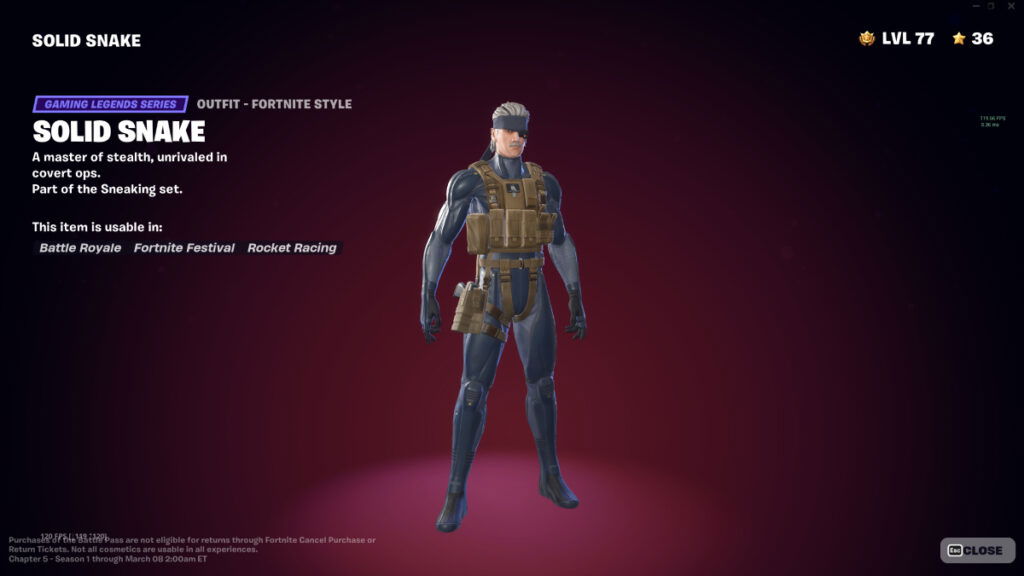 fortnite solid snake style