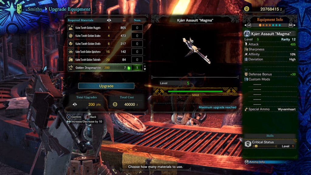 Upgrading Kulve Taroth weapon in MHW Iceborne