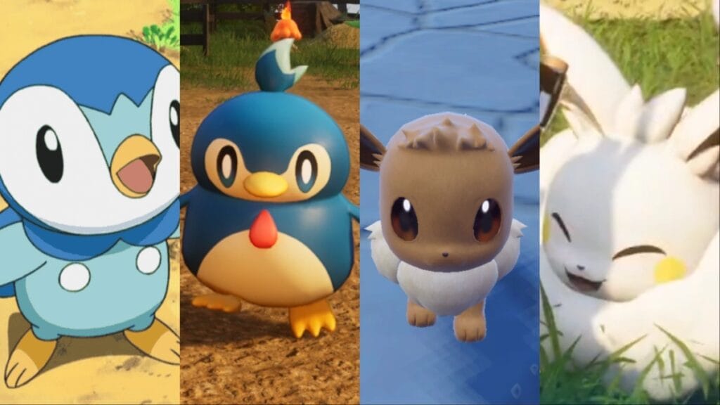 palworld pokemon piplup pengullet eevee cremis comparison