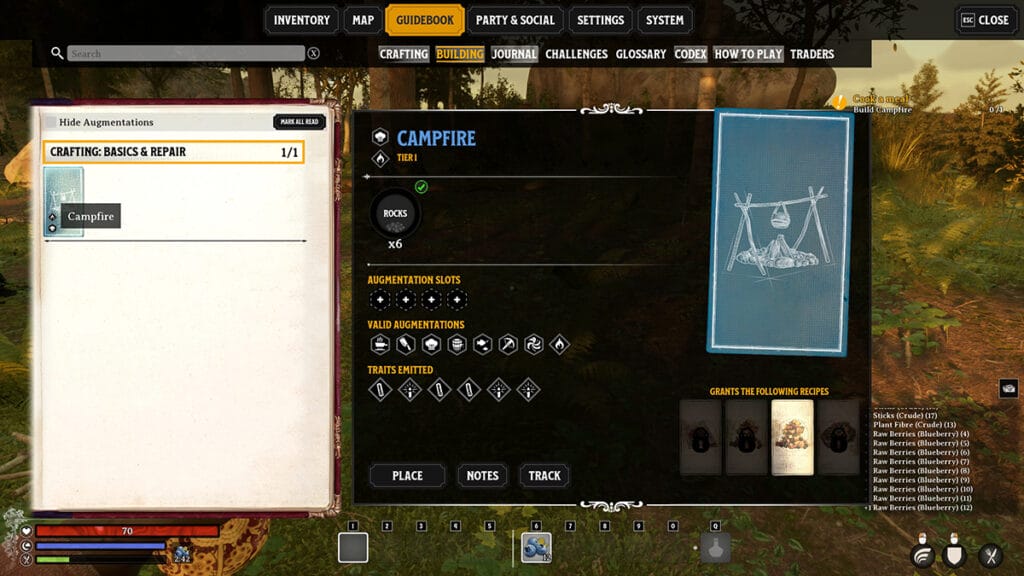 Campfire Building Menu