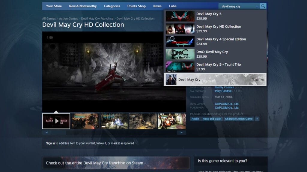 Devil May Cry Games "Retired" From Steam by "Publisher Request"