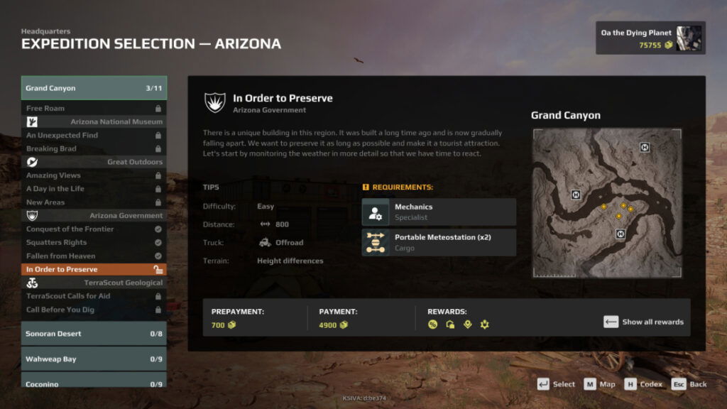 The Expedition Select screen in Expeditions: A MudRunner Game