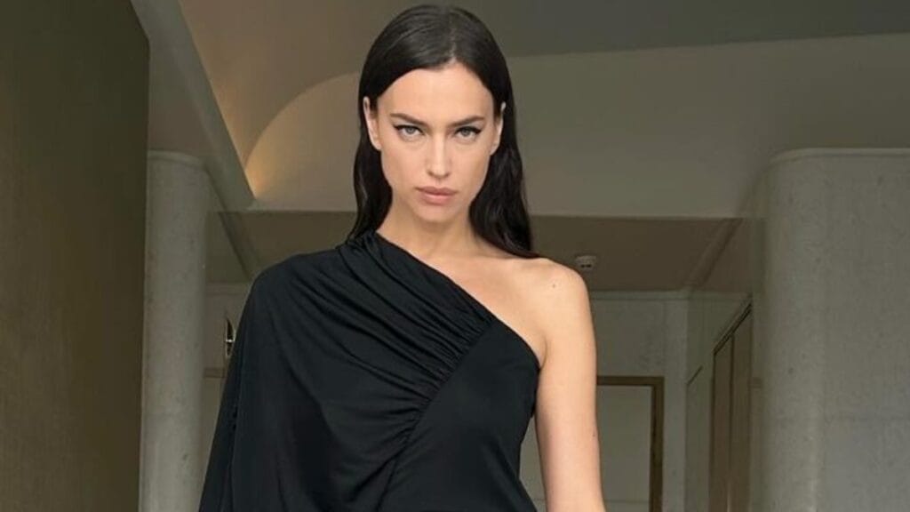 Irina Shayk in a black dress New York Fashion Week