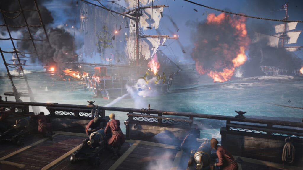 Pirates fire their cannons, a crucial part of PvE and PvP in Skull and Bones