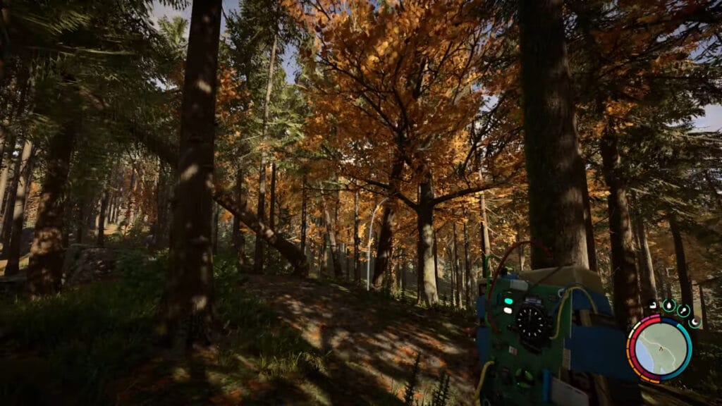 The player throws a Time Bomb to do some logging in Sons of the Forest