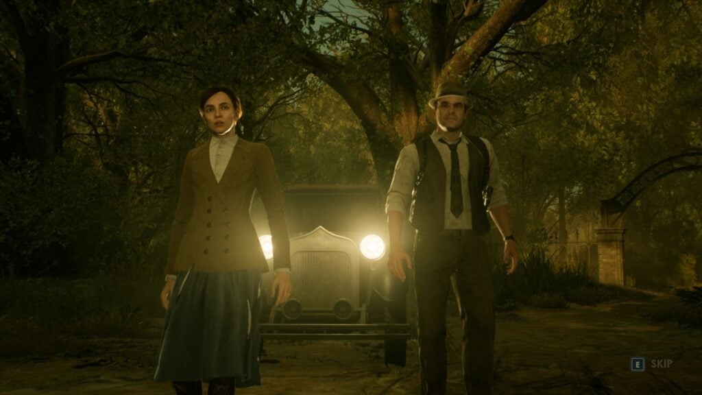 The protagonists of Alone in the Dark stand together by their car