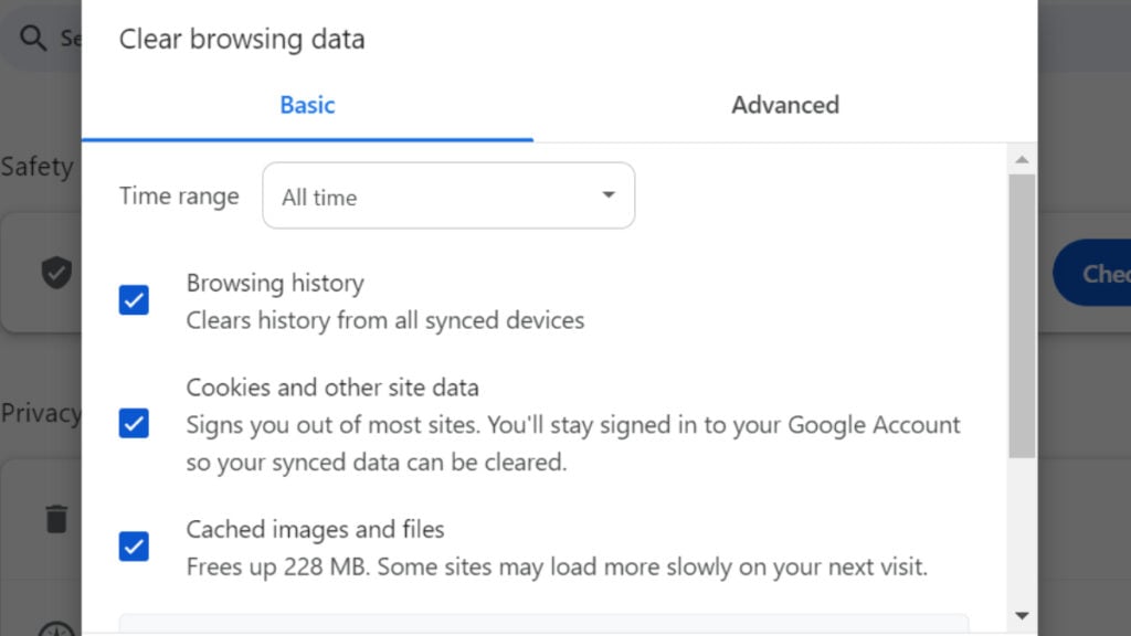 A user clears their cached data and cookies to help with Facebook logging them out