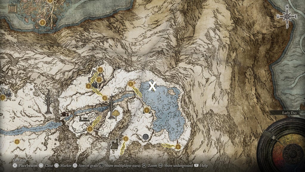 The location of the Seppuku Ash of War in the game's map. 