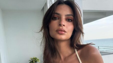 photo of Emily Ratajkowski in white dress.