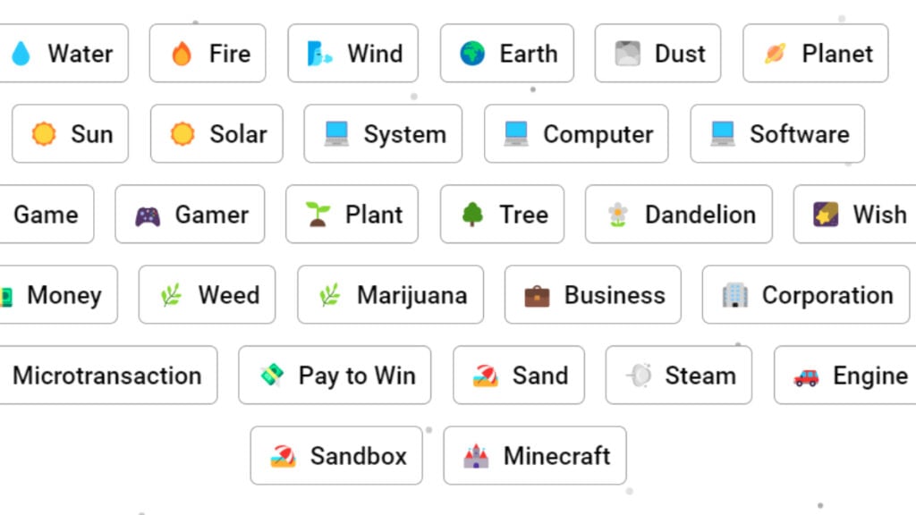 Blocks showing the ingredients for Roblox in Infinite Craft