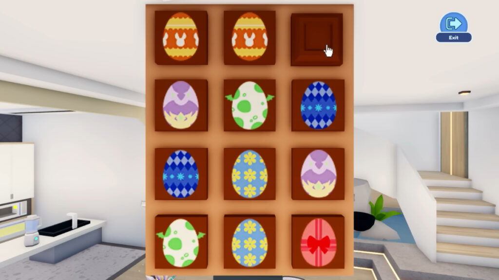 The player completes an egg matching game to get the Hunt badge in Livetopia Roblox