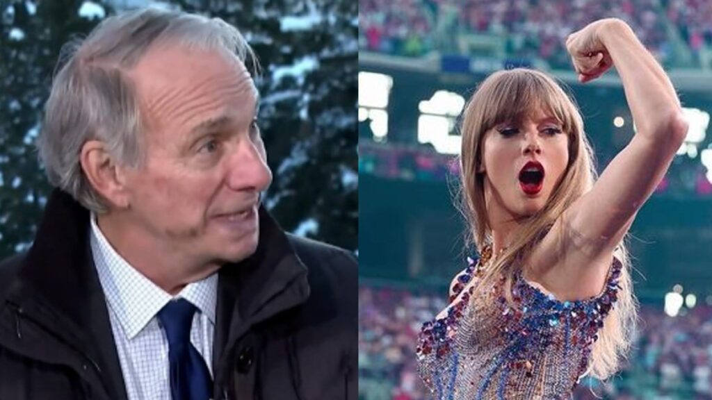 Taylor Swift and Ray Dalio photo merge.