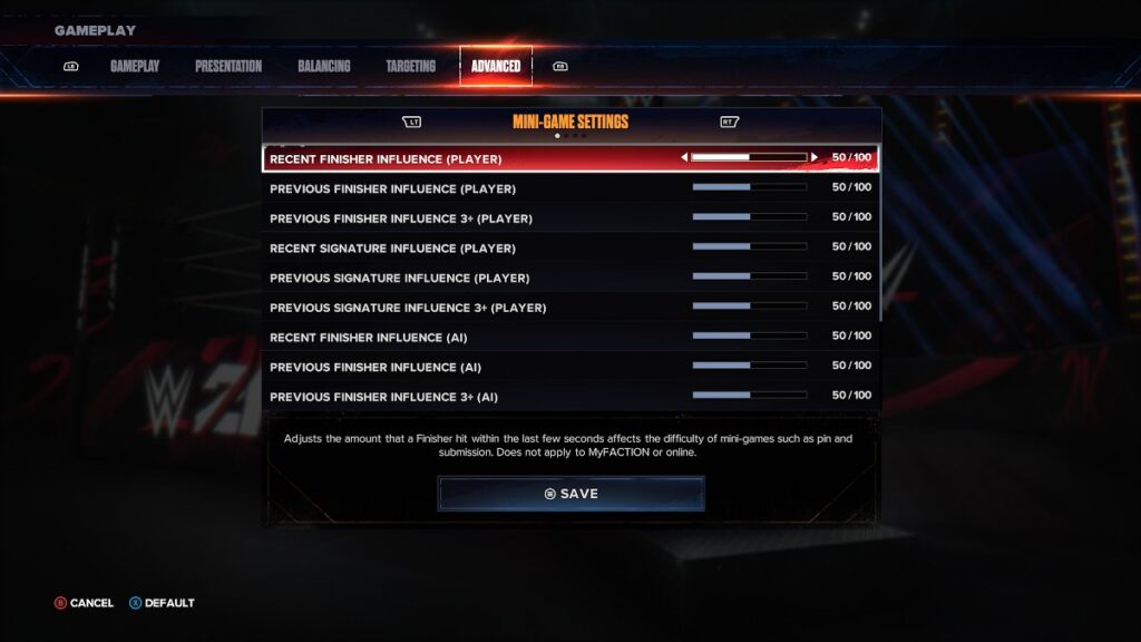 WWE 2K24 Advanced Slider Settings