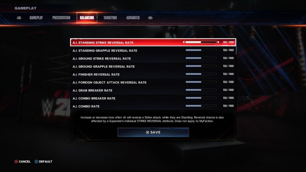 WWE 2K24 Balancing Slider Settings