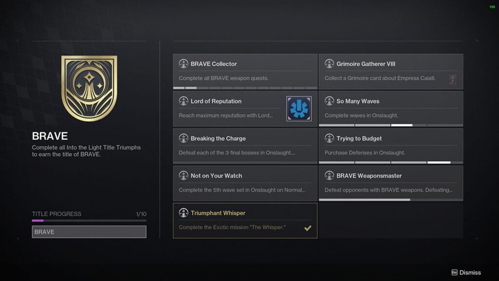 How To Get the Brave Title in Destiny 2