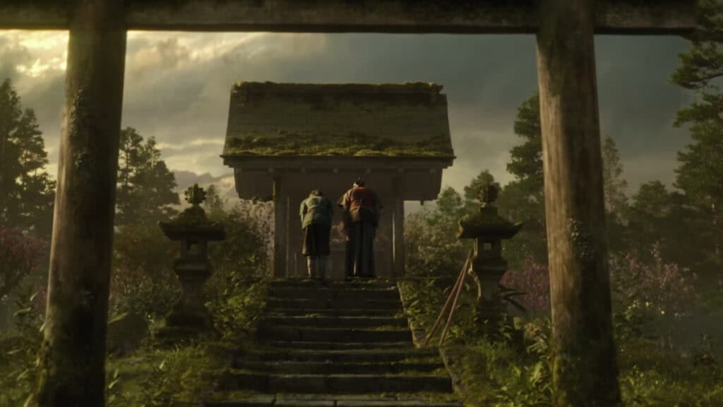 Naoe and father at a shrine