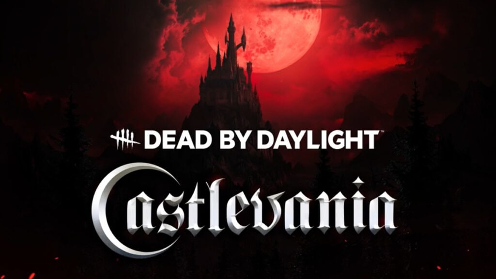 The logo for the Dead by Daylight x Castlevania crossover featuring Dracula's castle