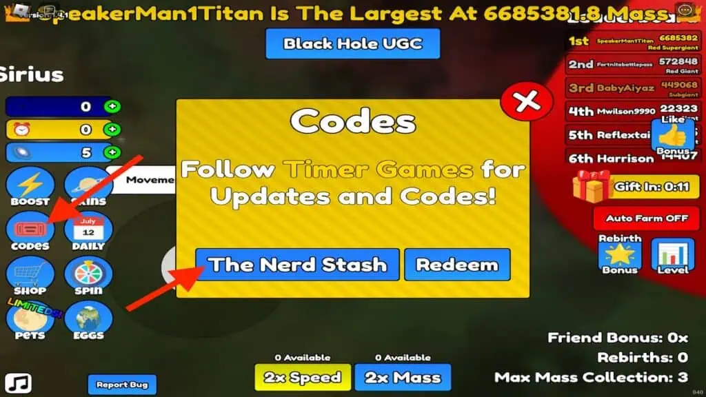 How to Redeem codes in Eat the Universe Simulator on Roblox